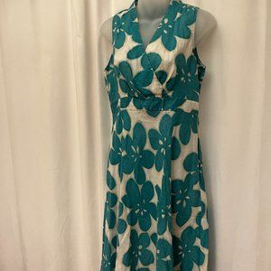 Linen dress with turquoise florals